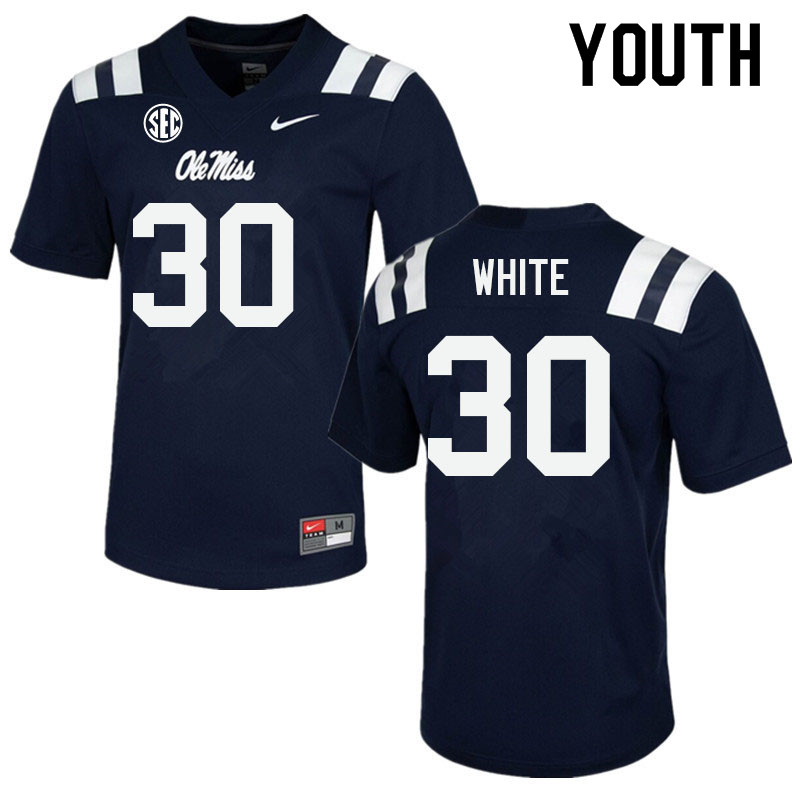 Youth #30 Trip White Ole Miss Rebels College Football Jerseys Sale-Navy
